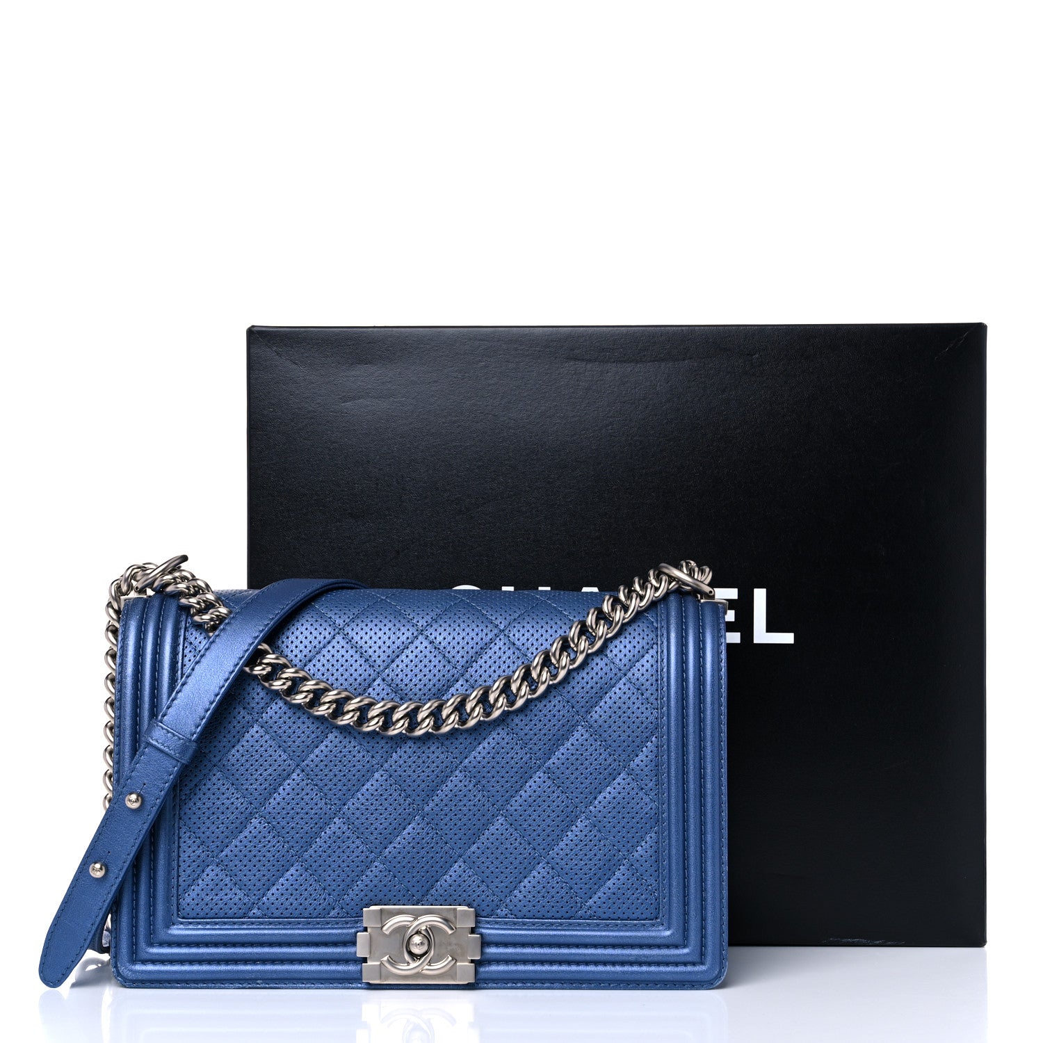 Chanel Perforated Lambskin Quilted New Medium Boy Flap Blue 19 of 19