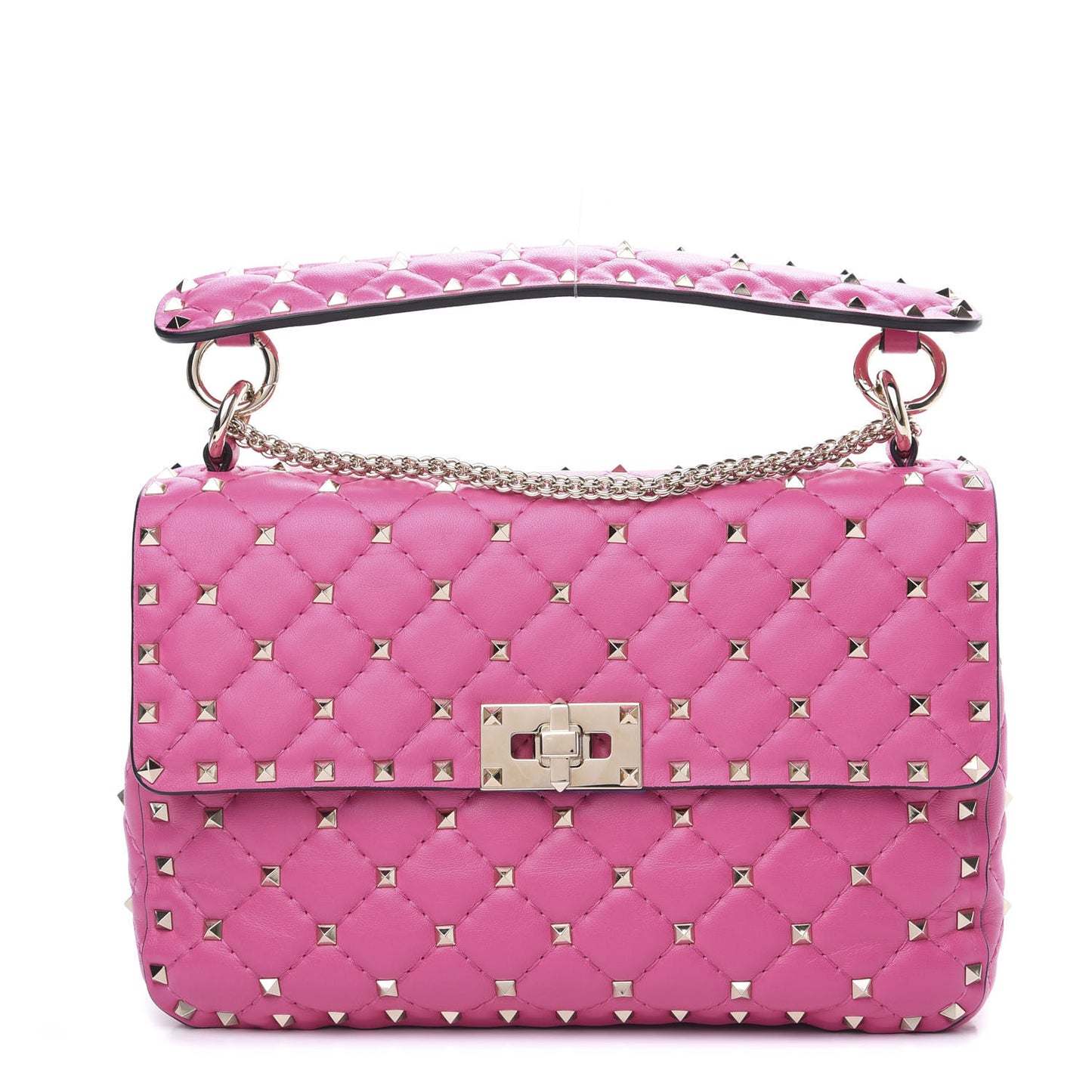 Nappa Medium Rockstud Spike Shoulder Bag Pink Orchid
