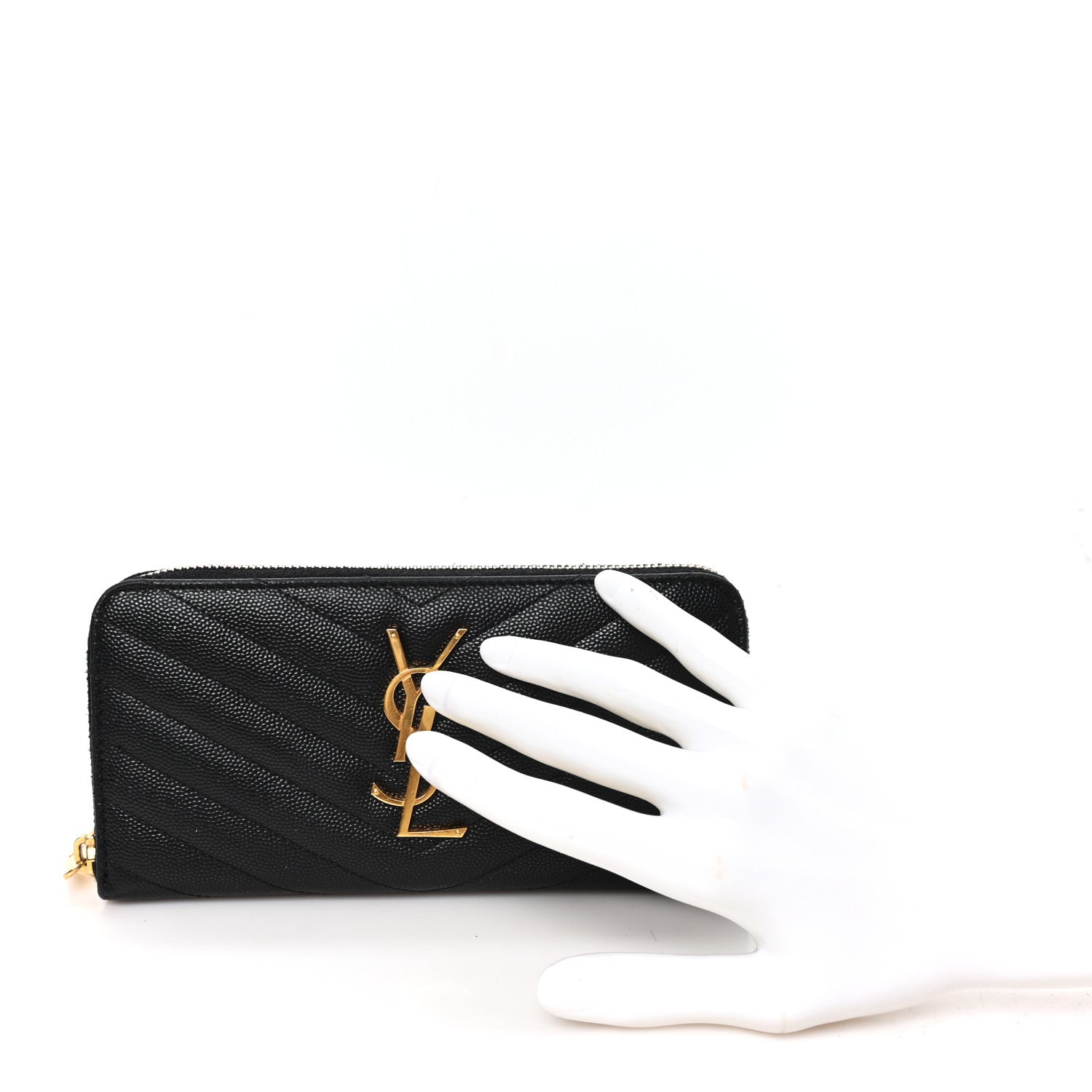 Saint Laurent Grain De Poudre Matelasse Chevron Monogram Zip Around Wallet Black 2 of 7