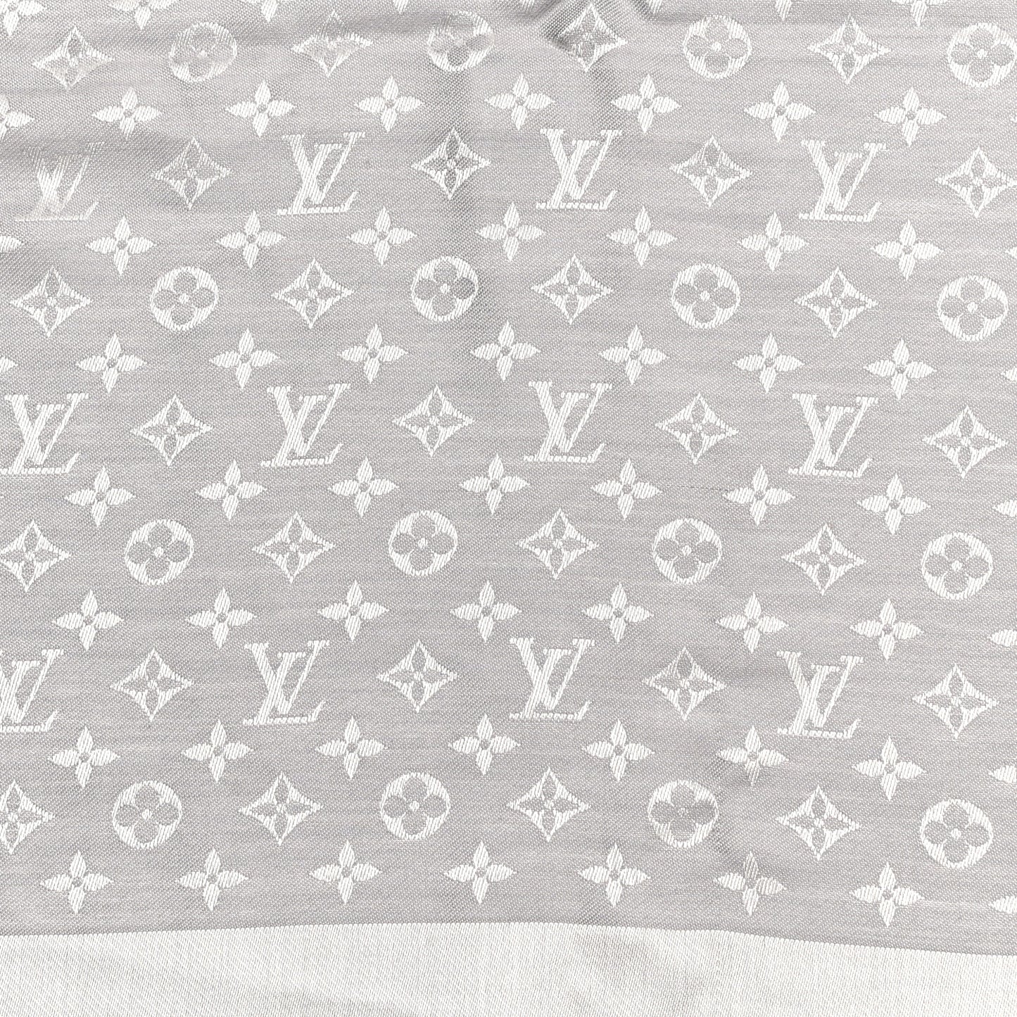 Wool Silk Monogram Denim Shawl Pearl Grey
