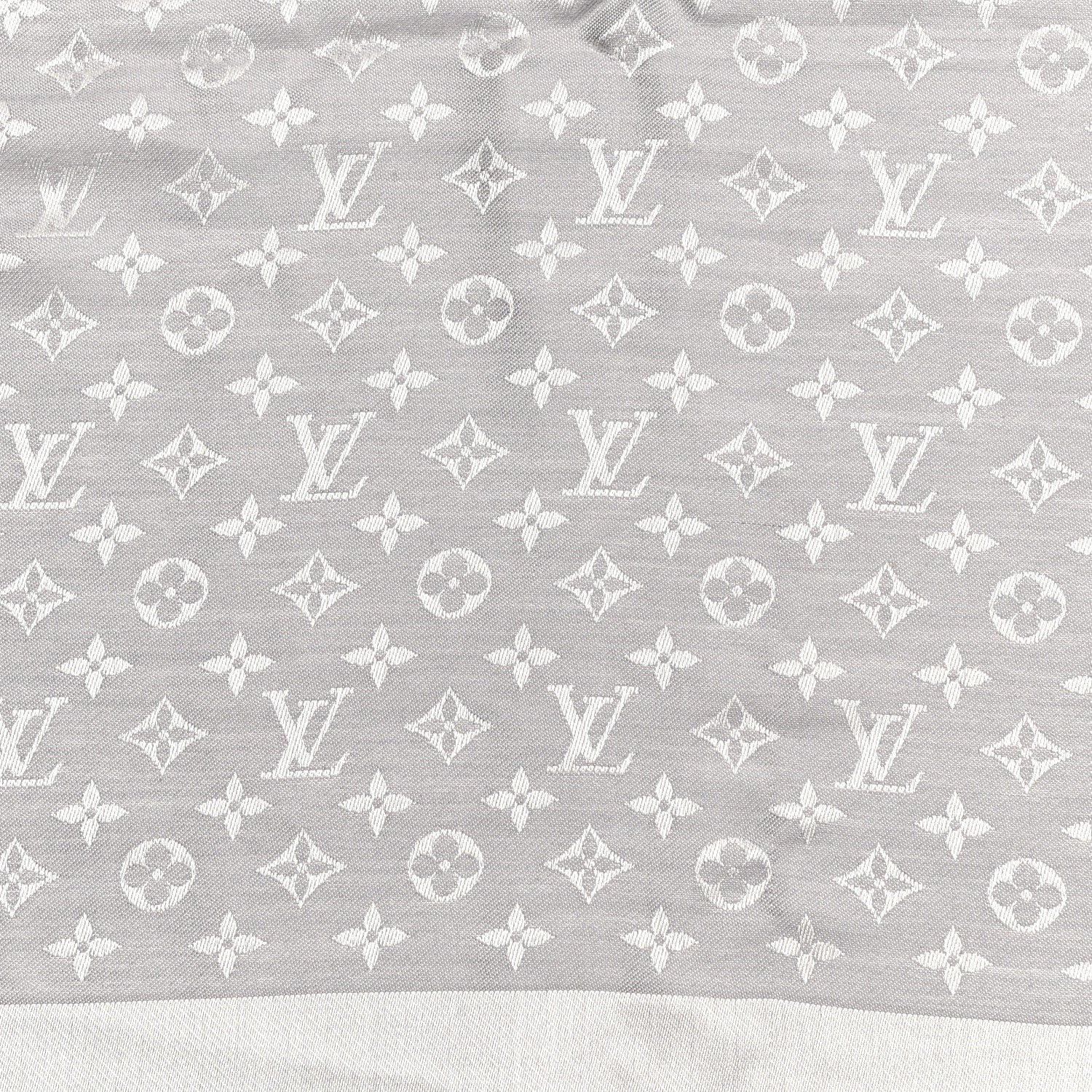 Louis Vuitton Wool Silk Monogram Denim Shawl Pearl Grey 3 of 5