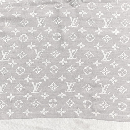 Louis Vuitton Wool Silk Monogram Denim Shawl Pearl Grey 3 of 5