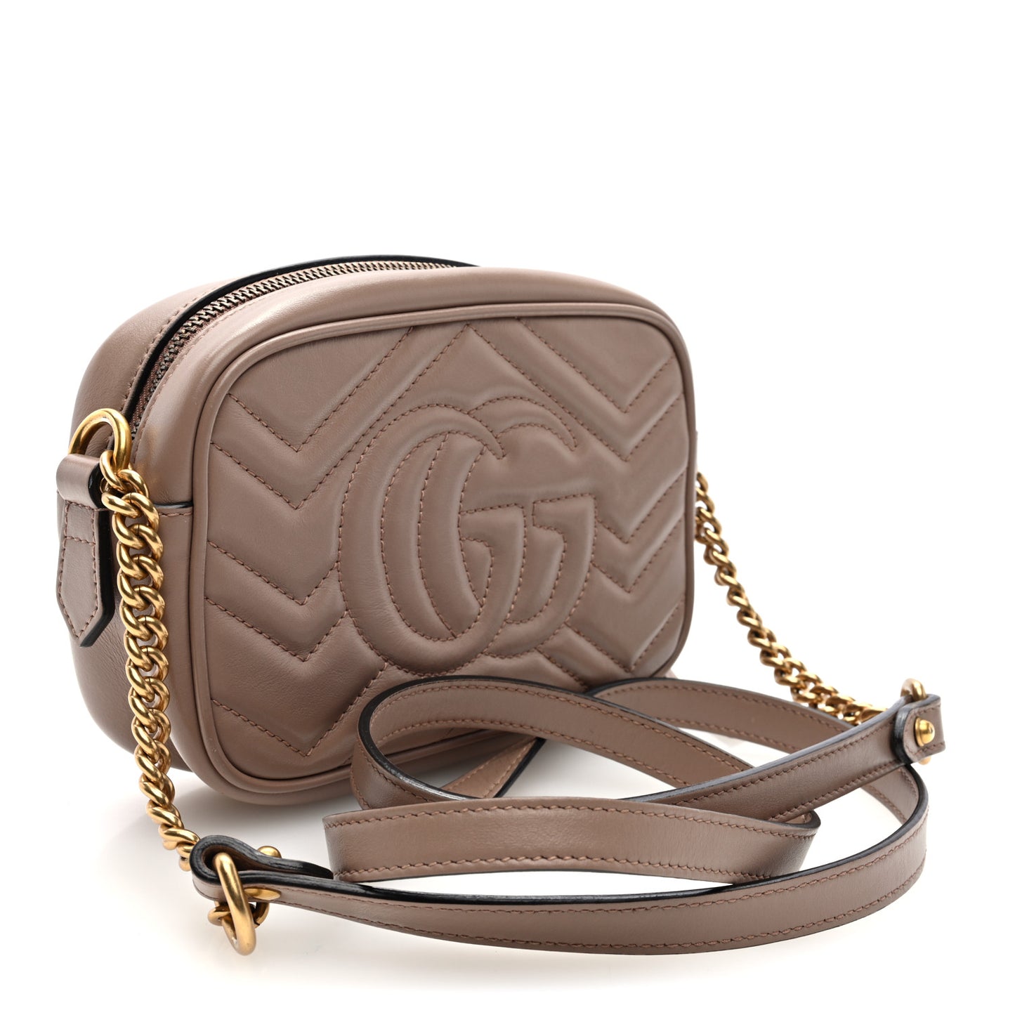 Calfskin Matelasse Mini GG Marmont Chain Shoulder Bag Nude