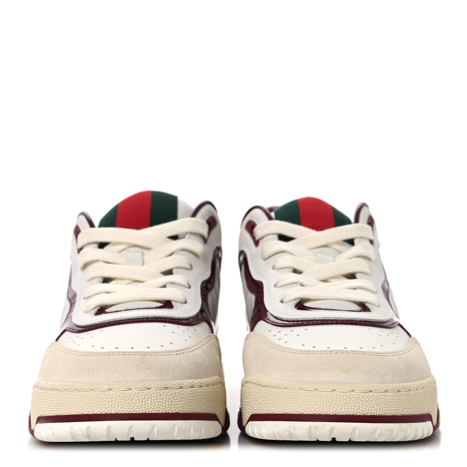 Gucci Calfskin Suede Crystal Patent Mens Re-Web Sneakers 9 Ivoire Red 3 of 10