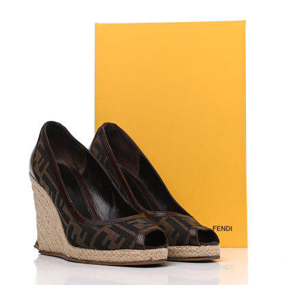 Fendi Zucca Raffia Zeppa Wedge Sandals 39.5 Tobacco 21 of 21