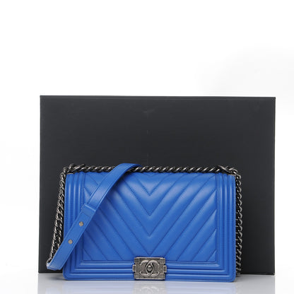 Chanel Calfskin Chevron Quilted New Medium Boy Flap Bright Blue 8 of 8