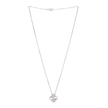 Van Cleef & Arpels 18K White Gold Diamond Guilloche Vintage Alhambra Pendant Necklace 3 of 6