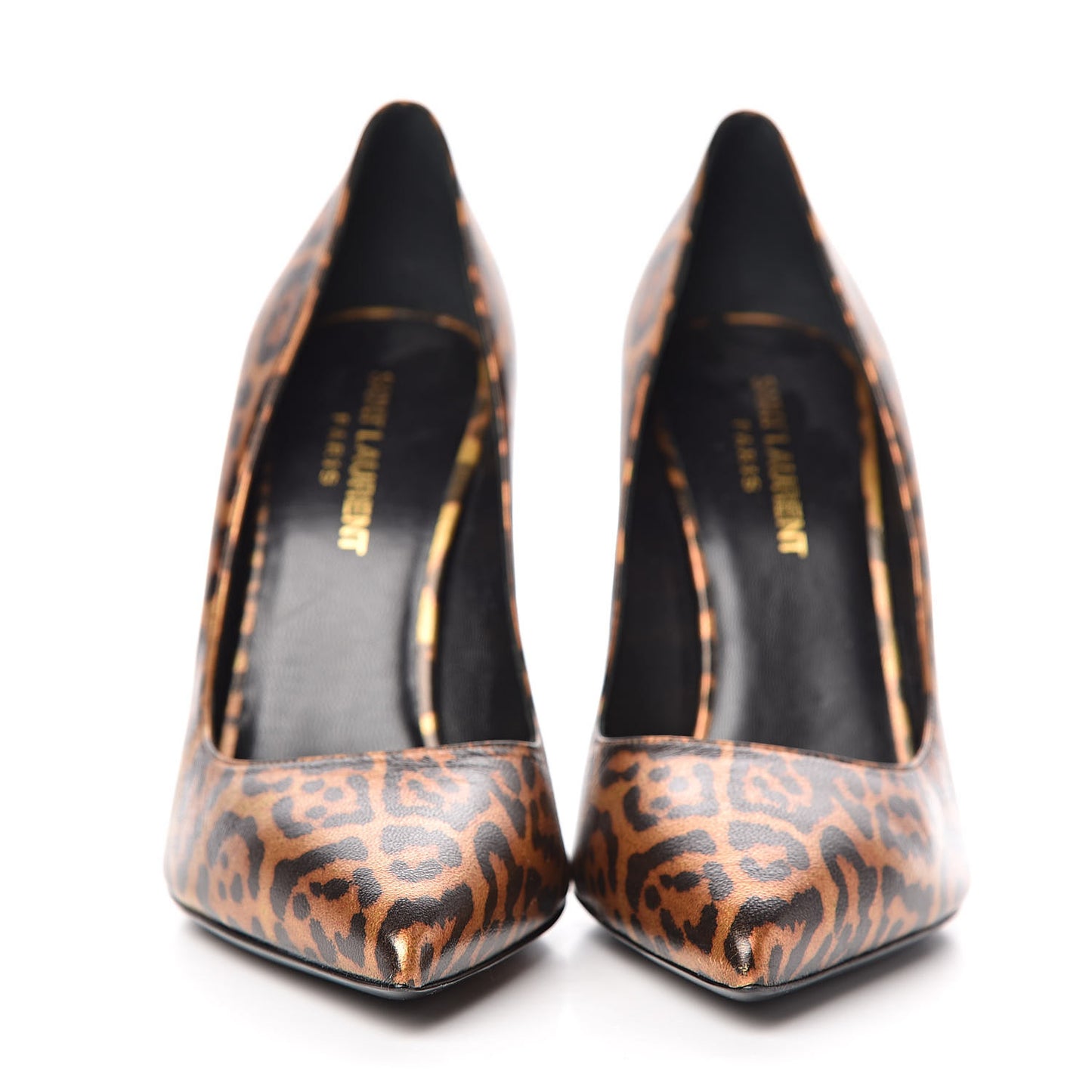 Leopard Lame Double Cat Pumps 38.5 Gold