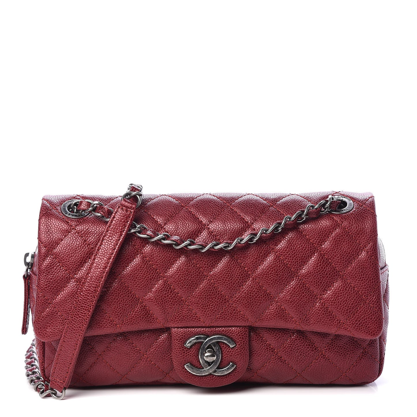 Iridescent Caviar Quilted Medium Chic Flap Red