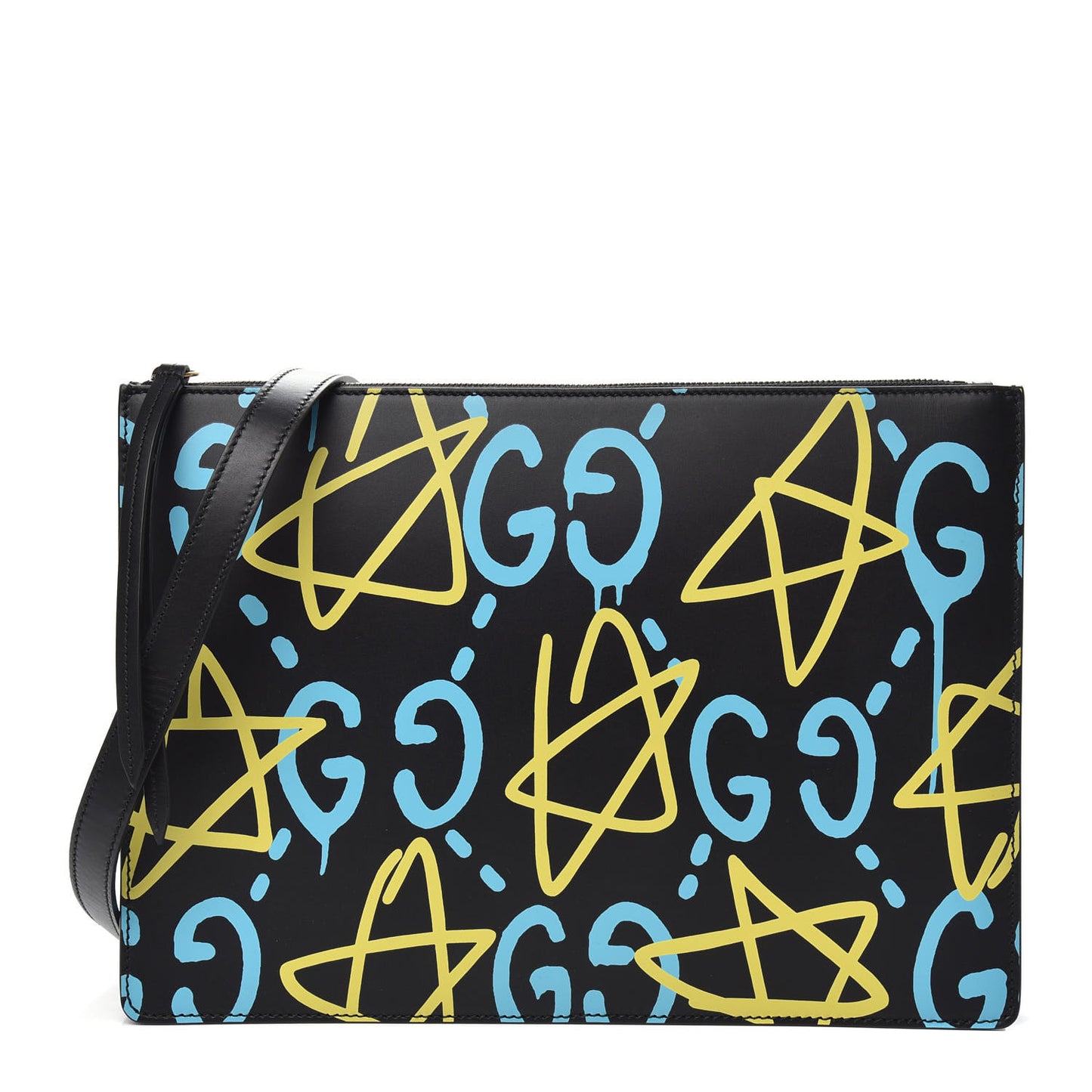 Calfskin GucciGhost Print GG Messenger Bag Black New Acquamarine