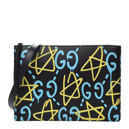 Gucci Calfskin GucciGhost Print GG Messenger Bag Black New Acquamarine 1 of 9