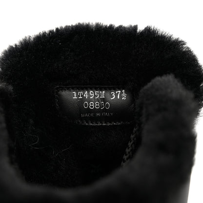 Prada Calfskin Nylon Shearling Metal Triangle Logo Brixxen Boots 37.5 Black 5 of 9