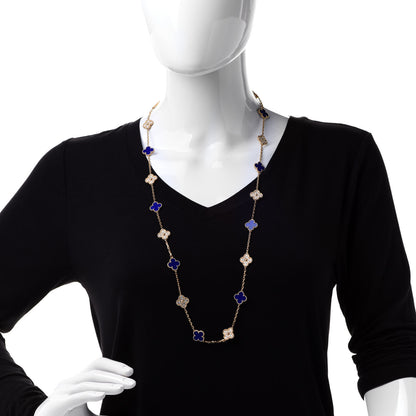 Van Cleef & Arpels 18K Yellow Gold Diamond Lapis 20 Motifs Vintage Alhambra Necklace 2 of 8
