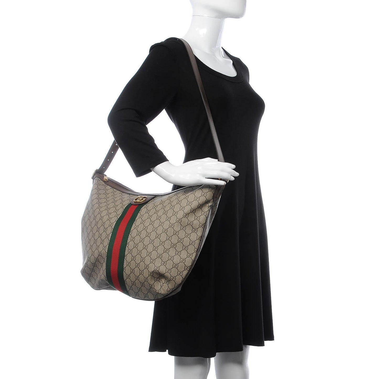 GG Supreme Monogram Web Ophidia Half Moon Hobo Brown