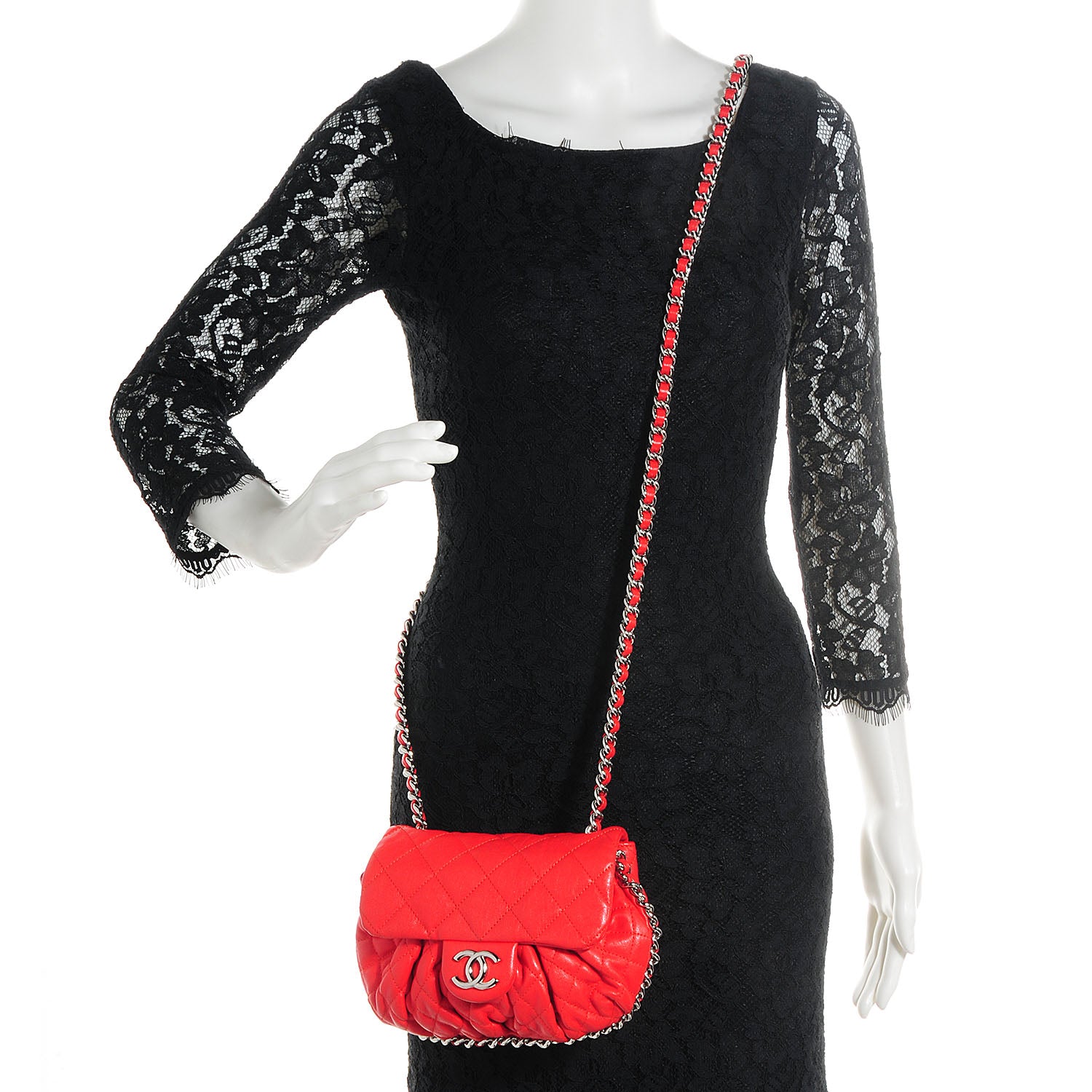Chanel Washed Lambskin Mini Chain Around Messenger Red 2 of 7