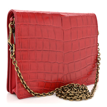 Bottega Veneta Crocodile Chain Wallet Red 3 of 16