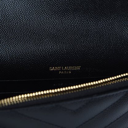 Saint Laurent Grain De Poudre Matelasse Chevron Monogram Envelope Chain Wallet Black 8 of 10