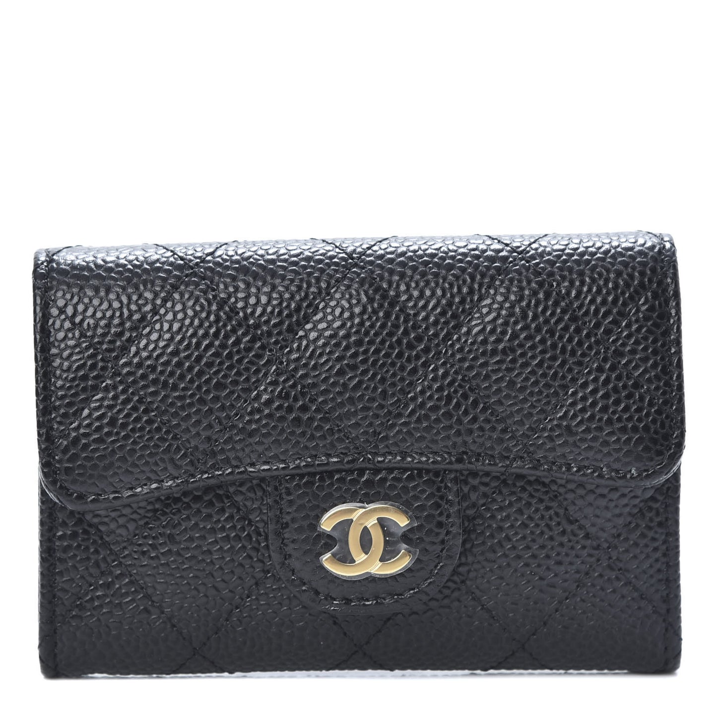 Caviar Quilted Flap Card Holder Black