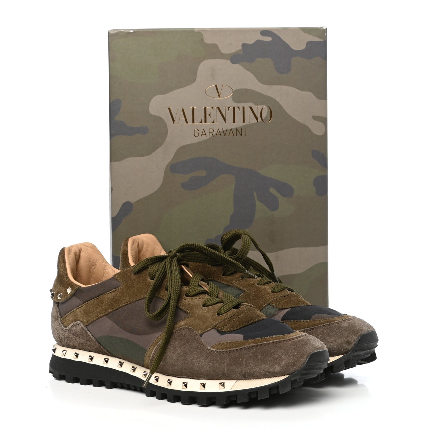 Suede Nylon Camouflage Womens Soul Rockstud Sneakers 39 Green Multicolor