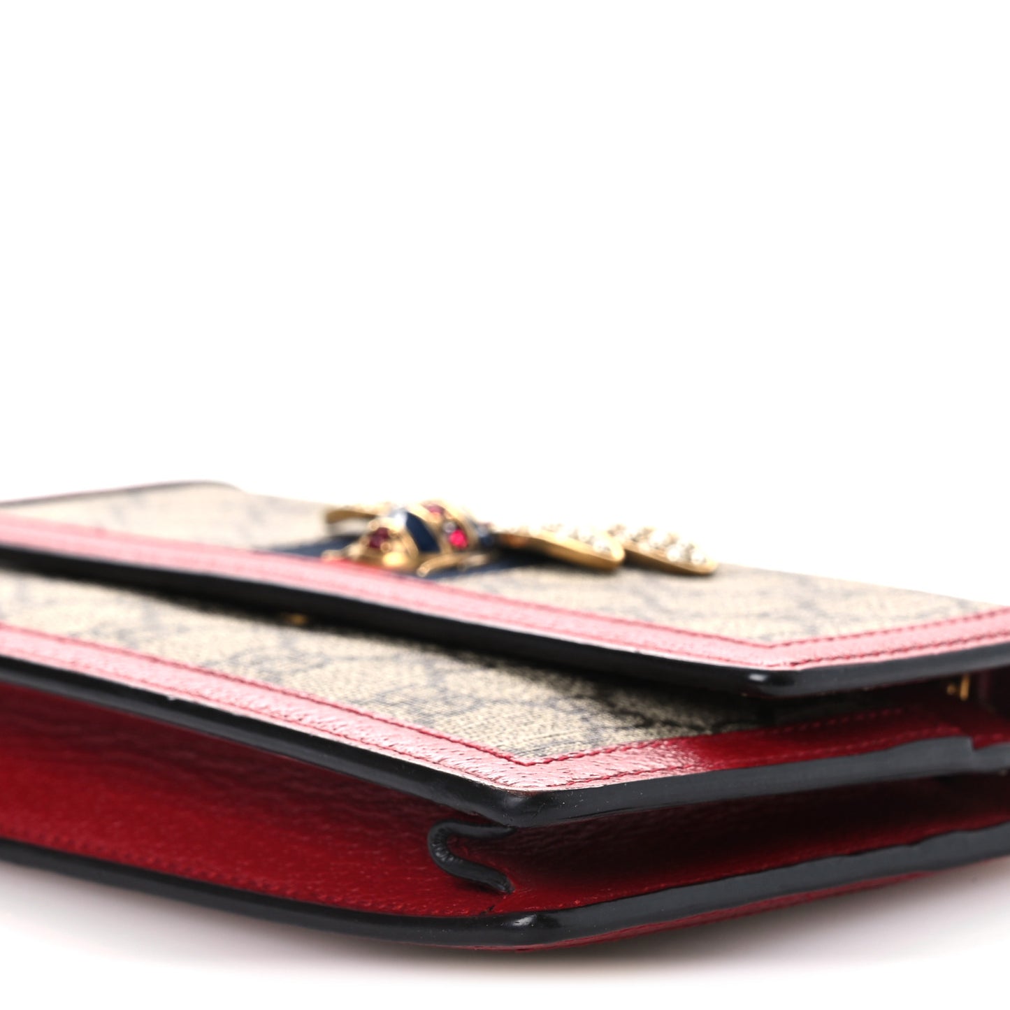 GG Supreme Monogram Web Queen Margaret Chain Wallet Red