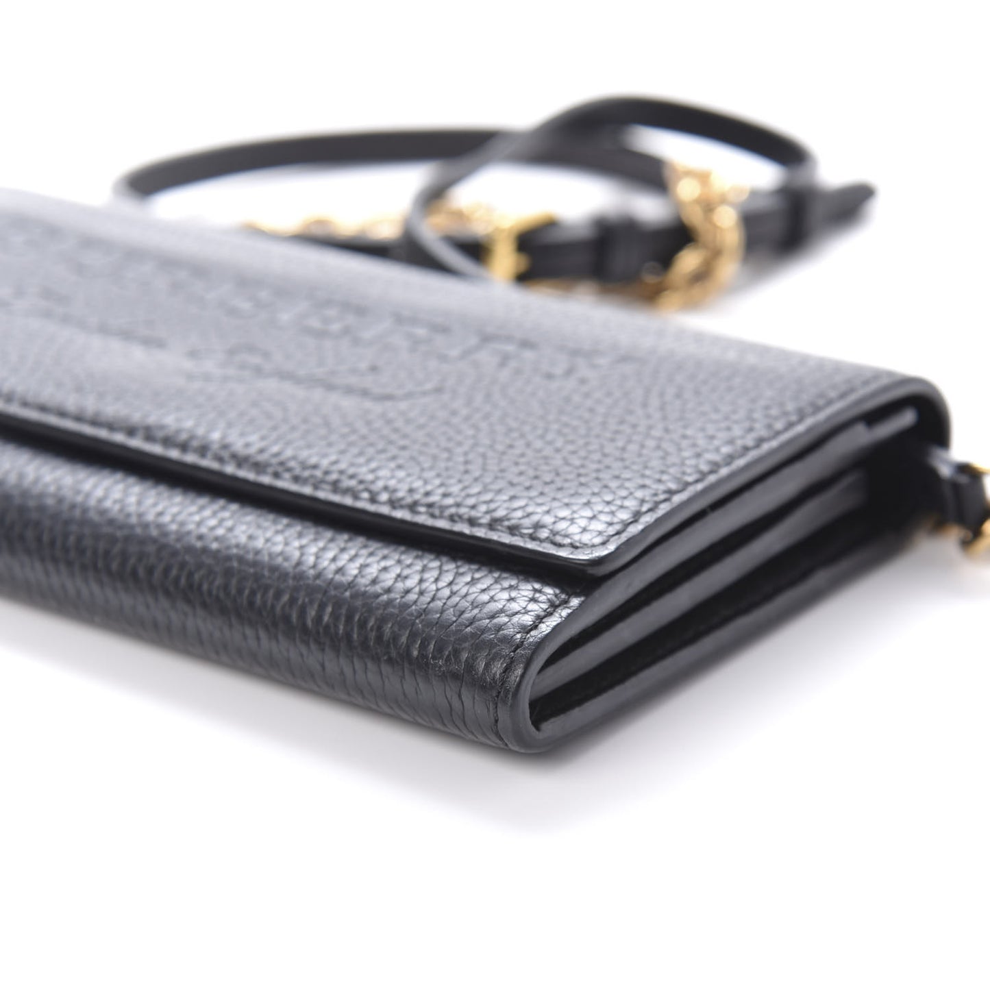 Calfskin Logo Embossed Chain Wallet Black