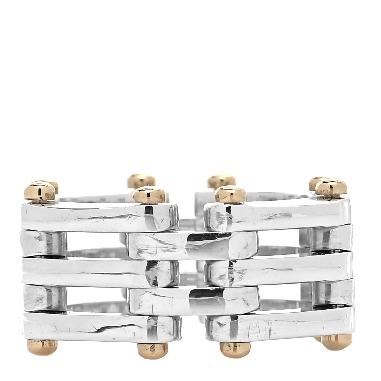 Tiffany Sterling Silver 18K Yellow Gold Gatelink Ring 53 6.5 3 of 4