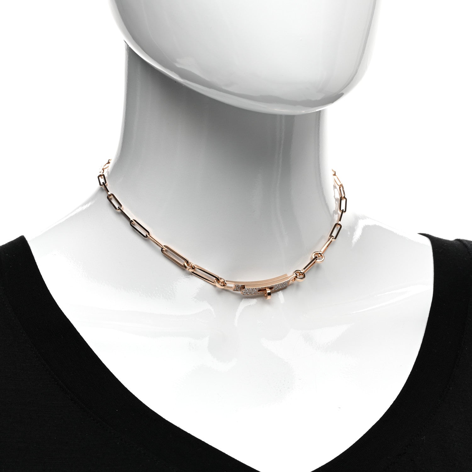 Hermes 18K Rose Gold Diamond Pave Kelly Chaine Choker Necklace 2 of 5