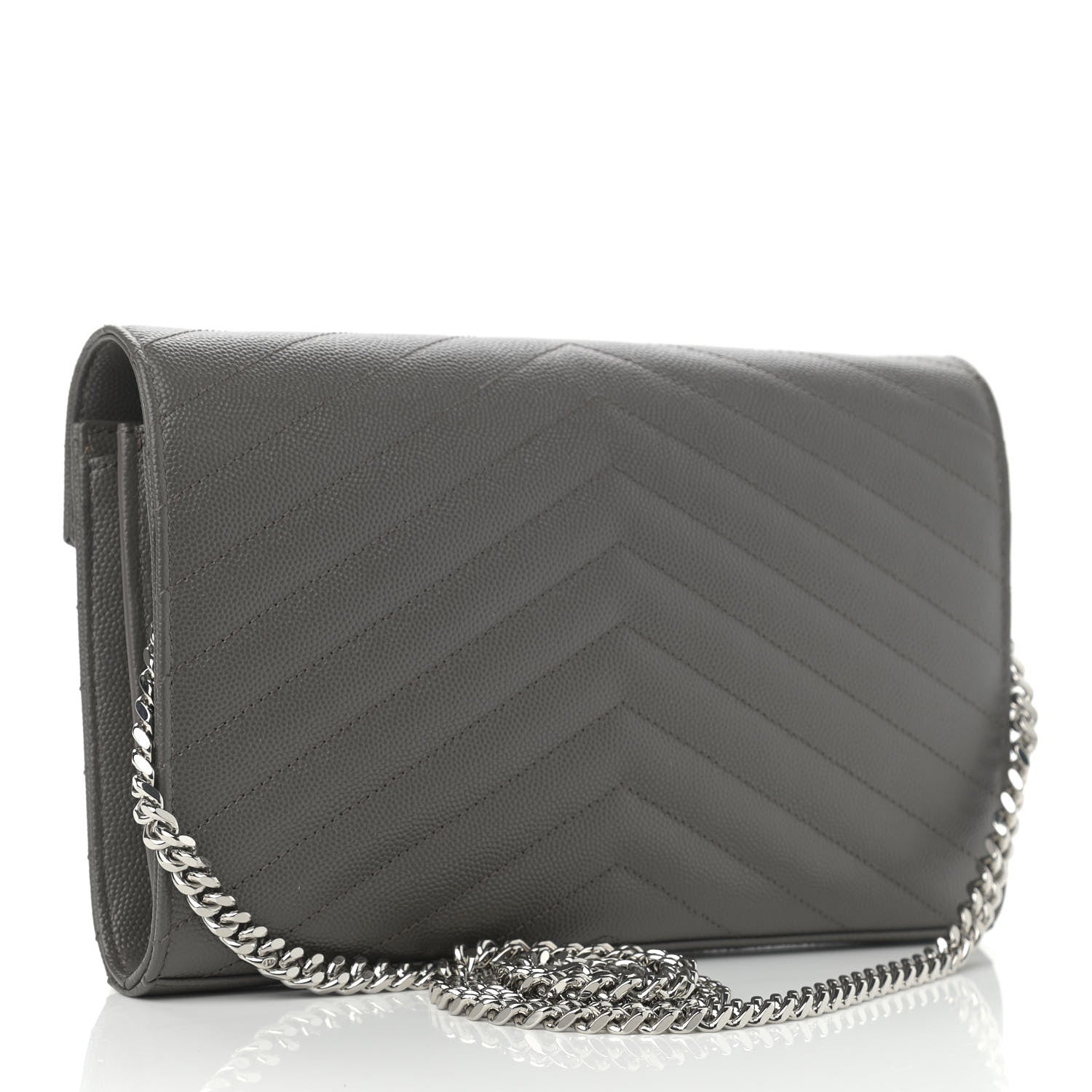Saint Laurent Grain De Poudre Matelasse Chevron Monogram Chain Wallet Grey 3 of 10