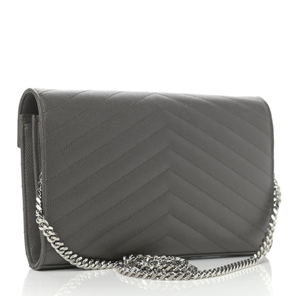 Saint Laurent Grain De Poudre Matelasse Chevron Monogram Chain Wallet Grey 3 of 10
