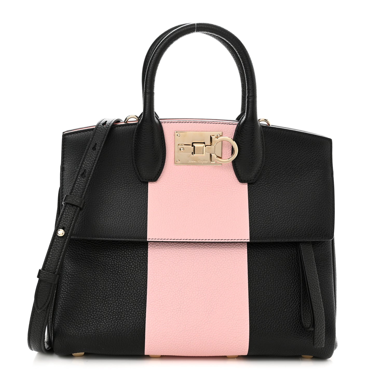 Calfskin Studio Top Handle Bag Black Pink