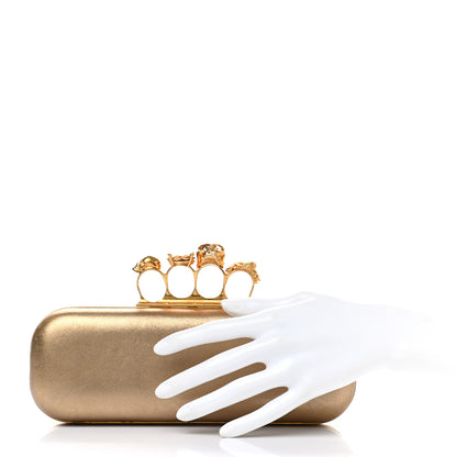 Alexander McQueen Metallic Lambskin Skull Knuckle Box Clutch Gold 2 of 11