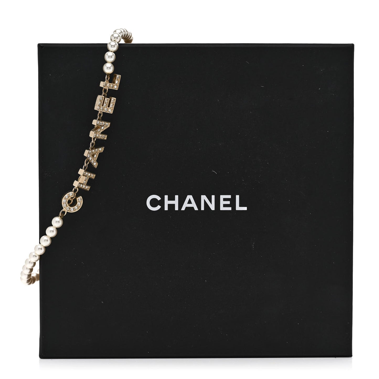 Pearl Crystal CC Logo Short Necklace Gold