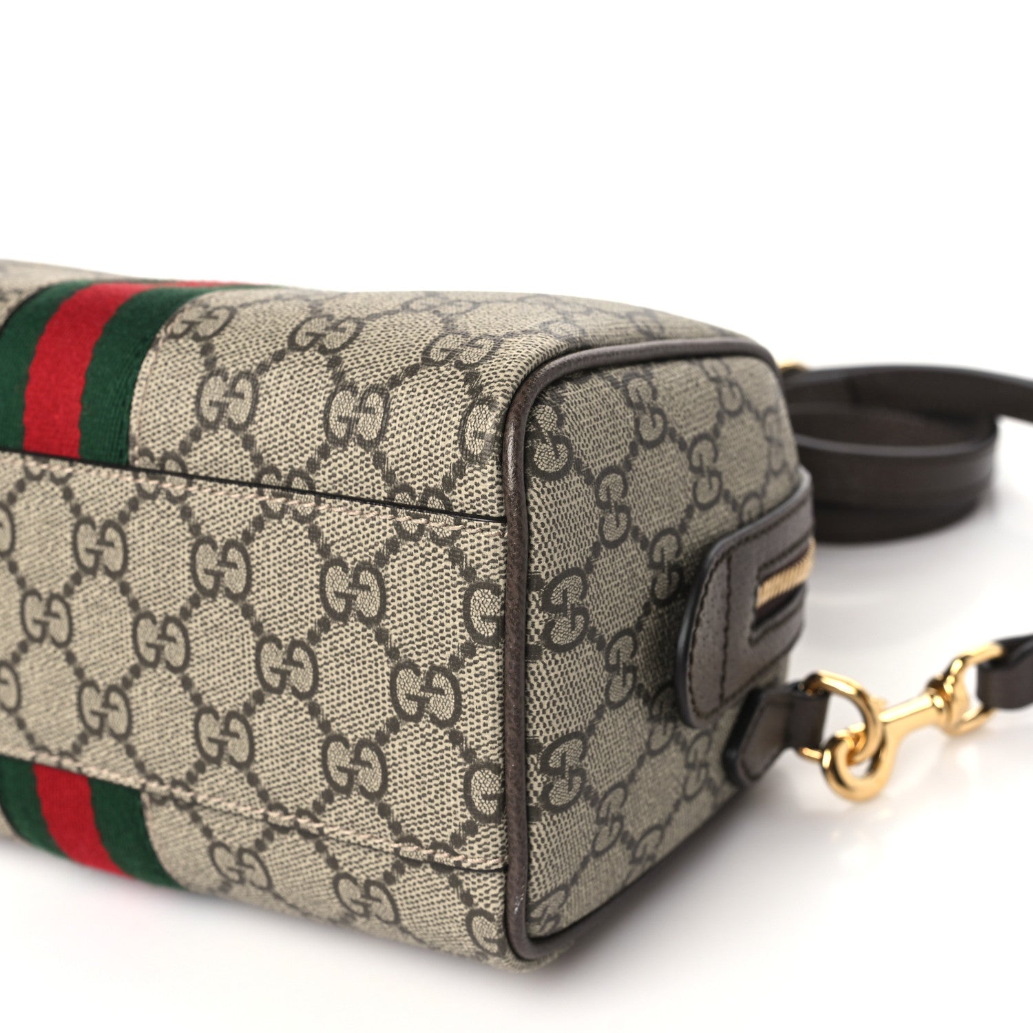Gucci GG Supreme Monogram Textured Dollar Calfskin Web Mini Ophidia Top Handle Bag Beige Ebony New Acero 10 of 10