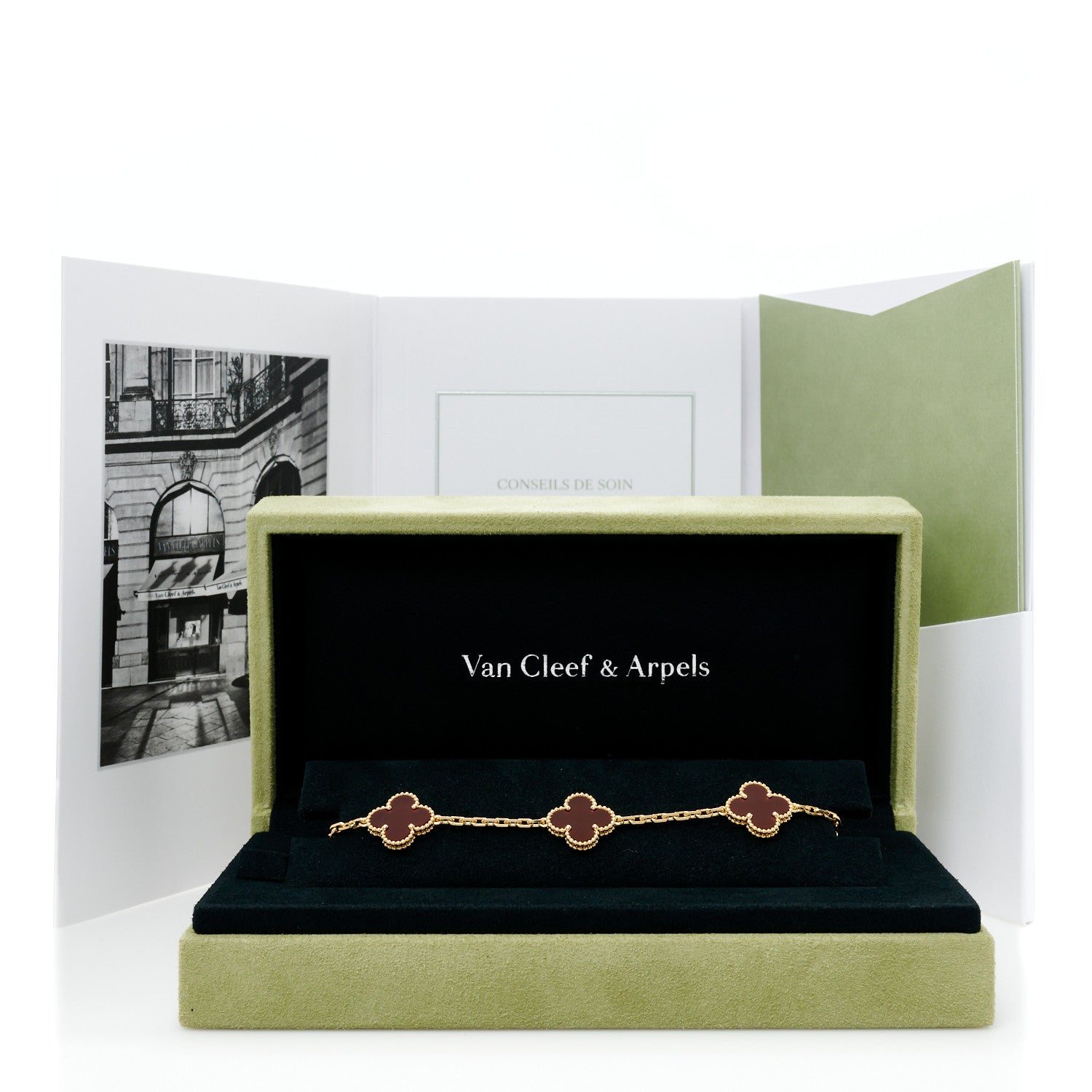 Van Cleef & Arpels 18K Yellow Gold Carnelian 5 Motifs Vintage Alhambra Bracelet 6 of 6