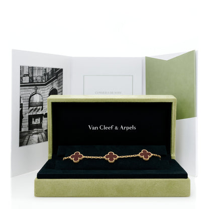 Van Cleef & Arpels 18K Yellow Gold Carnelian 5 Motifs Vintage Alhambra Bracelet 6 of 6