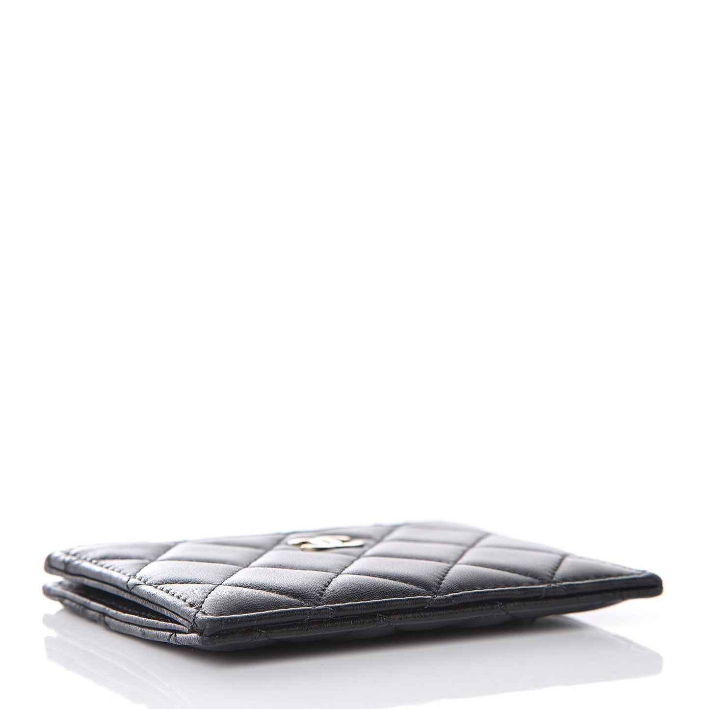 Lambskin Quilted Zip Card Holder Black