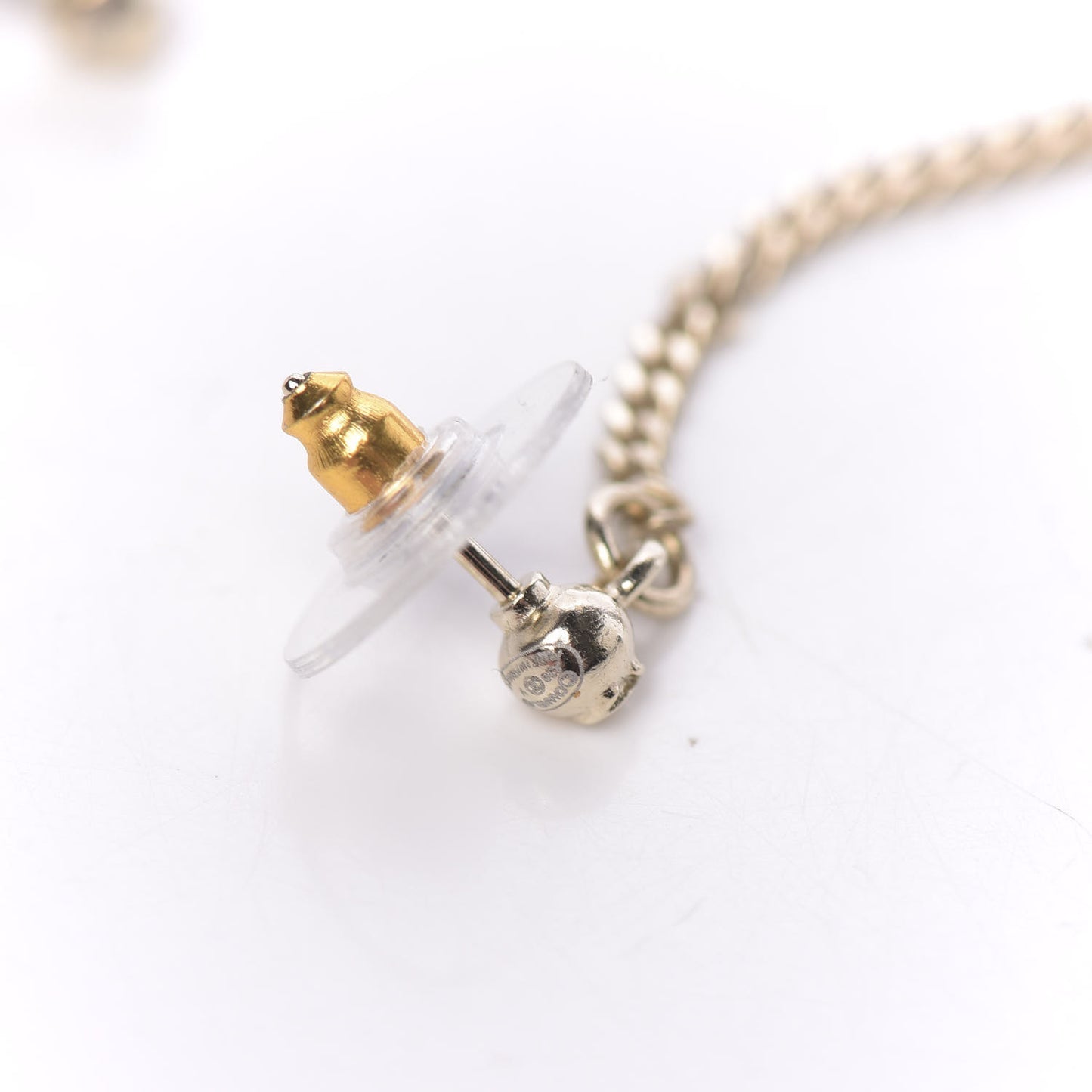 Crystal CC Drop Earrings Pink Grey Gold