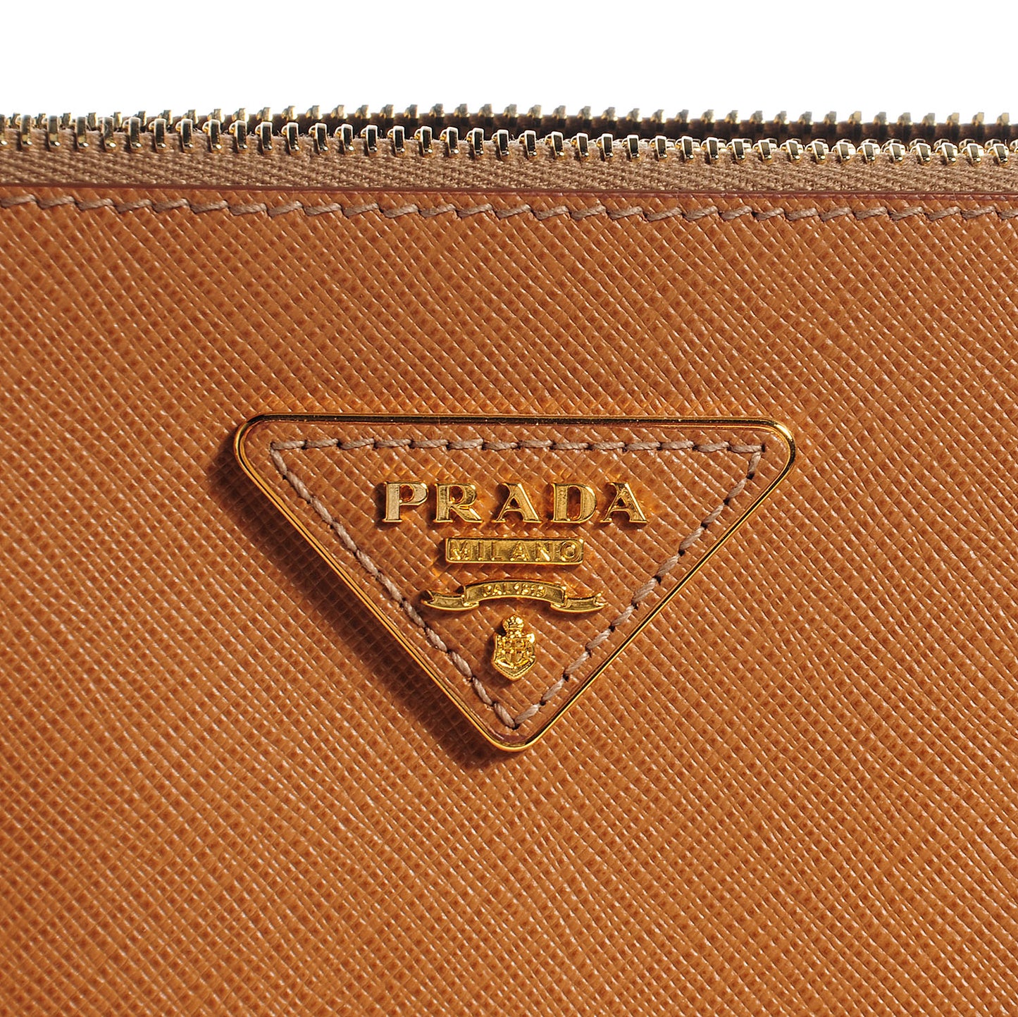 Saffiano Lux Medium Double Zip Tote Caramel