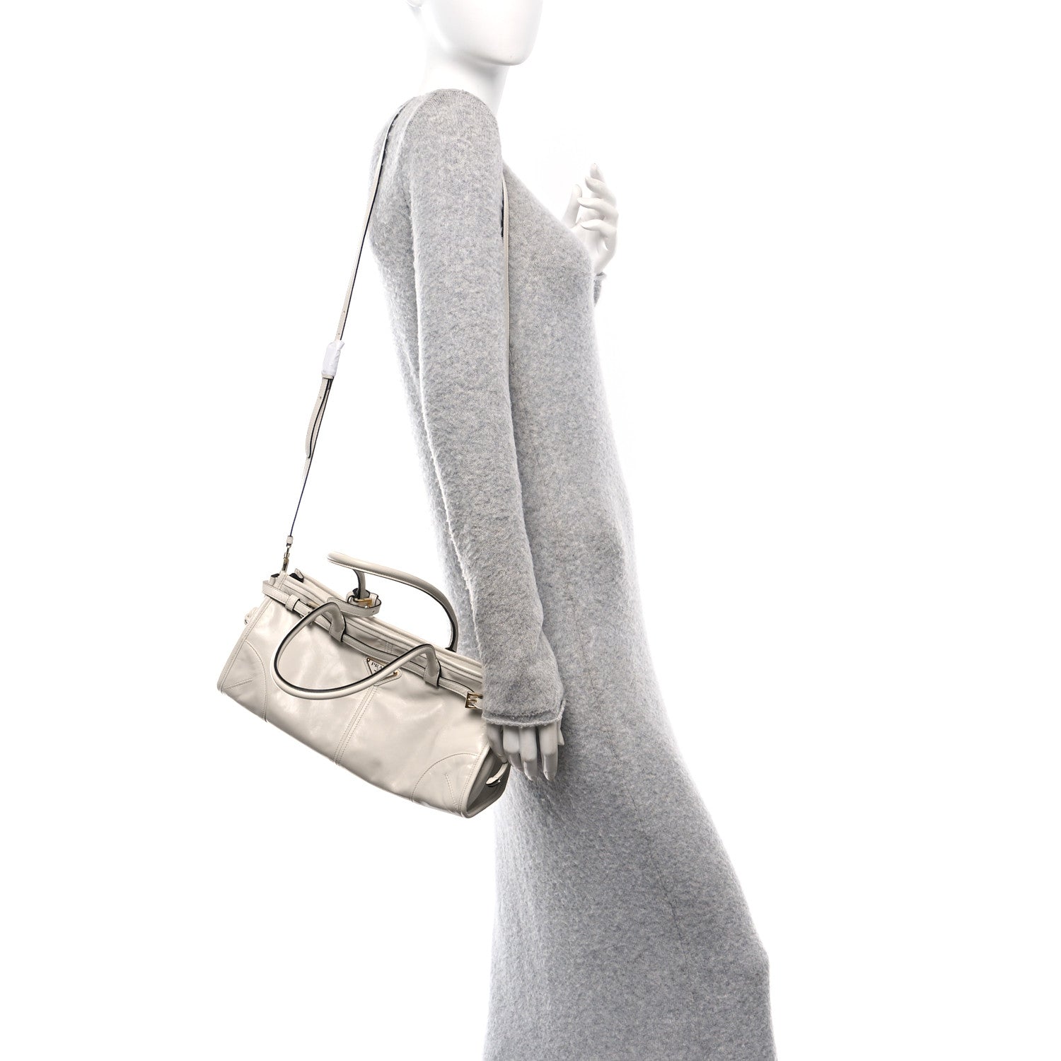 Prada Glossy Calfskin Triangle Medium Bonnie Shoulder Bag White 2 of 9