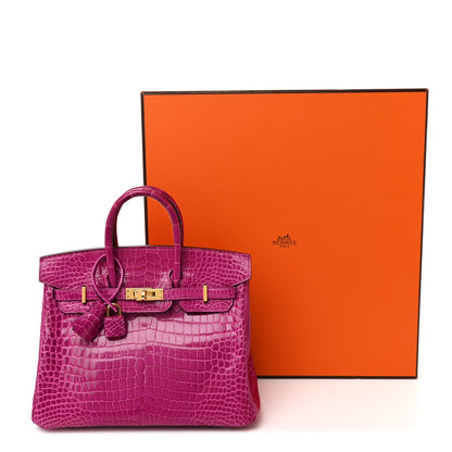 Hermes Shiny Porosus Crocodile Birkin 25 Rose Scheherazade 13 of 13