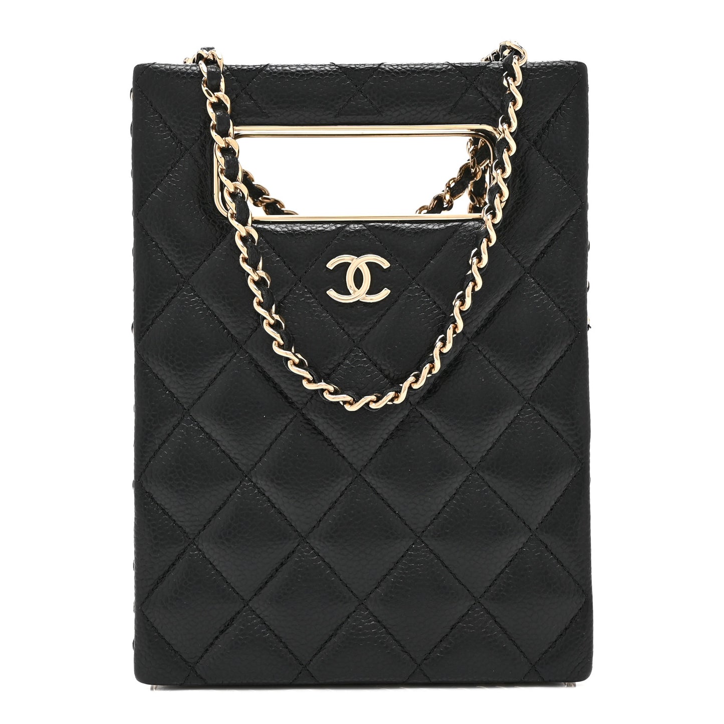 Caviar Quilted Evening Box Bag Black