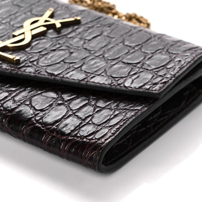Saint Laurent Calfskin Crocodile Embossed Monogram Uptown Chain Wallet Fondente 9 of 11