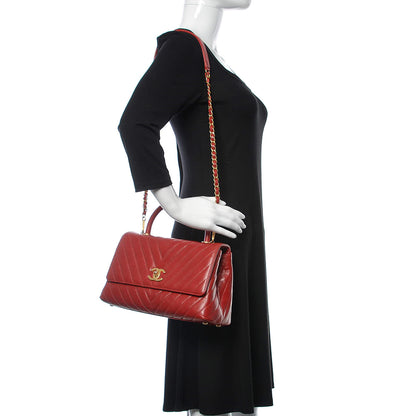 Chanel Calfskin Chevron Quilted Small Coco Handle Flap Red 2 of 13
