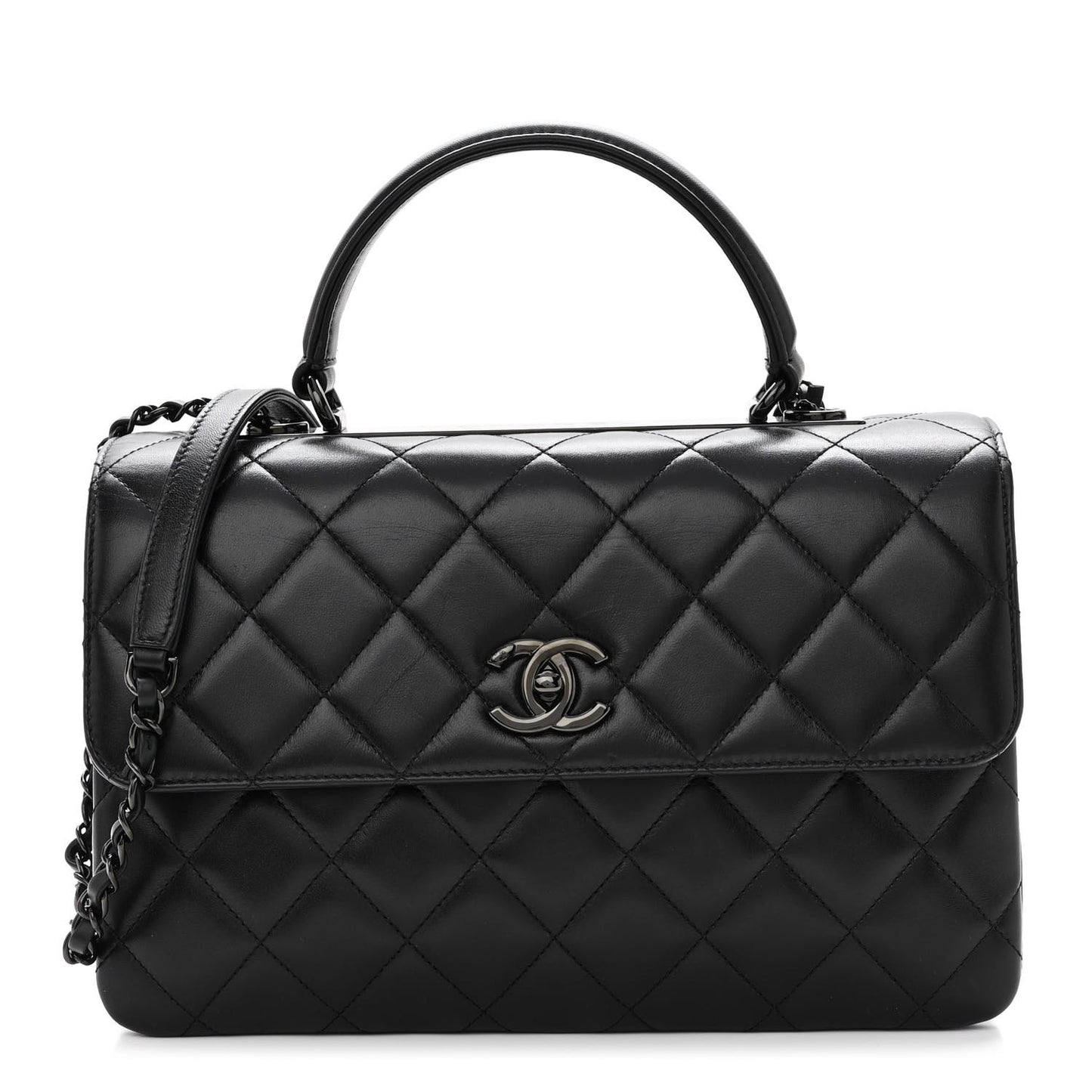 Lambskin Quilted Medium Trendy CC Flap Dual Handle Bag So Black