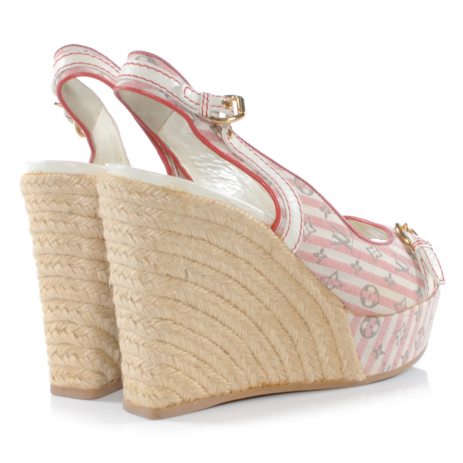 Louis Vuitton Mini Lin Croisette Anemone Wedges Sandals 38 Red 4 of 7