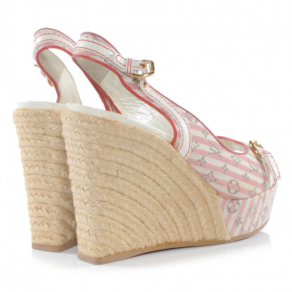 Louis Vuitton Mini Lin Croisette Anemone Wedges Sandals 38 Red 4 of 7