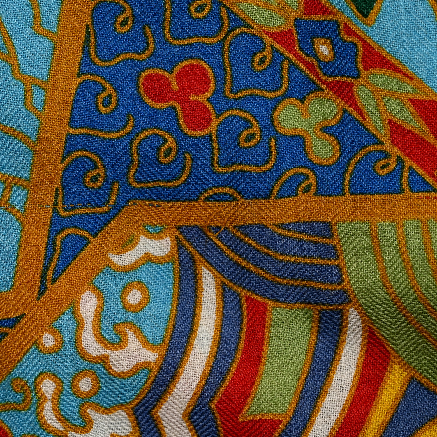 Hermes Cashmere Silk Collections Imperiales Shawl 140 Rouge Bleu Jaune 6 of 8