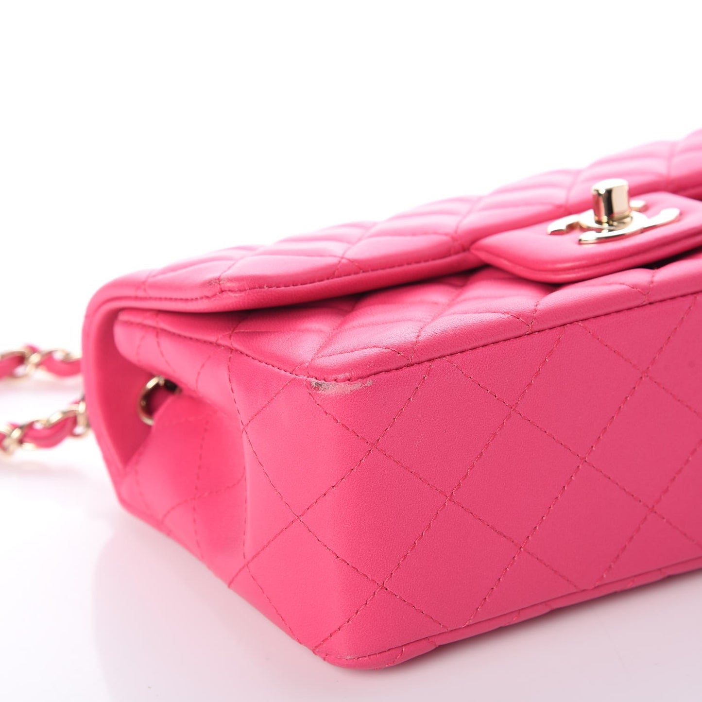 Lambskin Quilted Mini Rectangular Flap Fuchsia