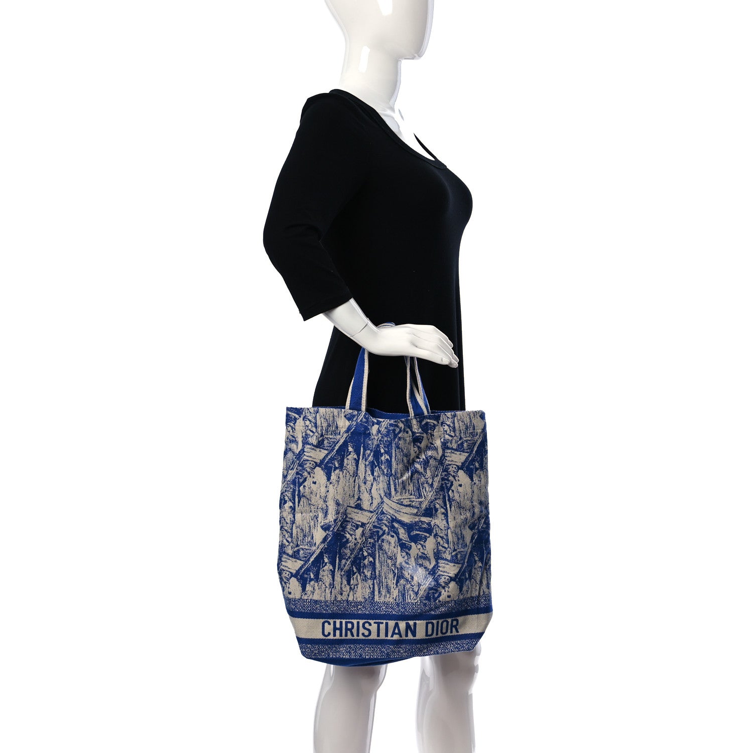Christian Dior Canvas Print Cruise Tote Ivory Blue 2 of 10