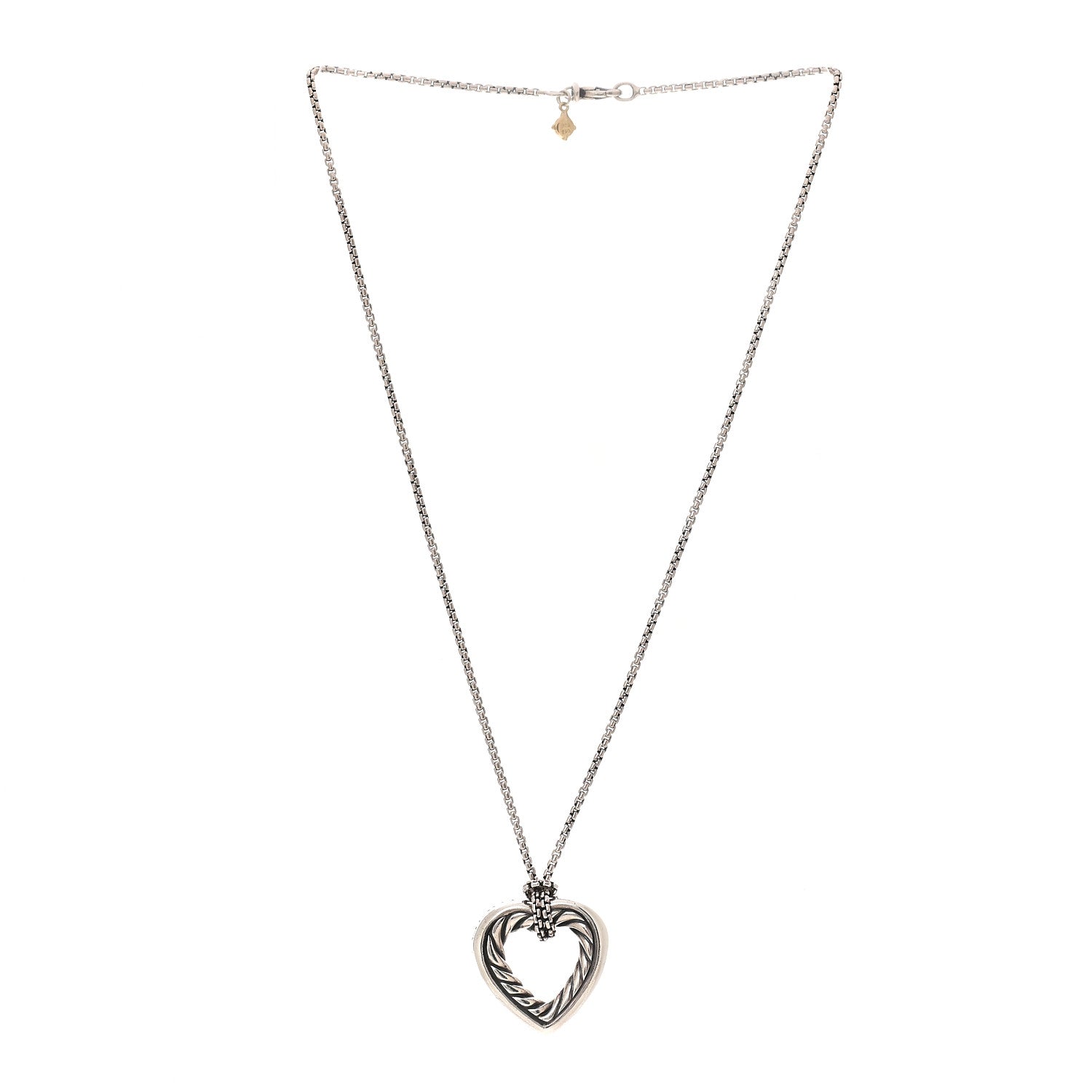 David Yurman Sterling Silver 18K Yellow Gold Large Open Heart Cable Necklace 3 of 6